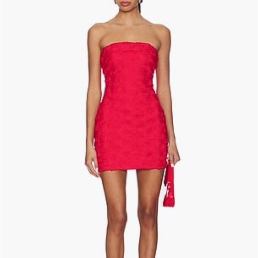 Roulette Satin Banded Strapless Dress Red